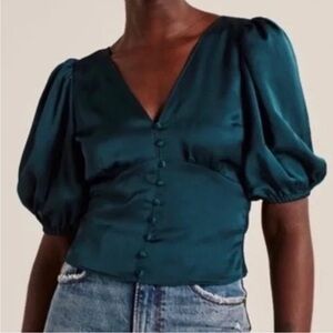 Abercrombie Green Puff Sleeve Top